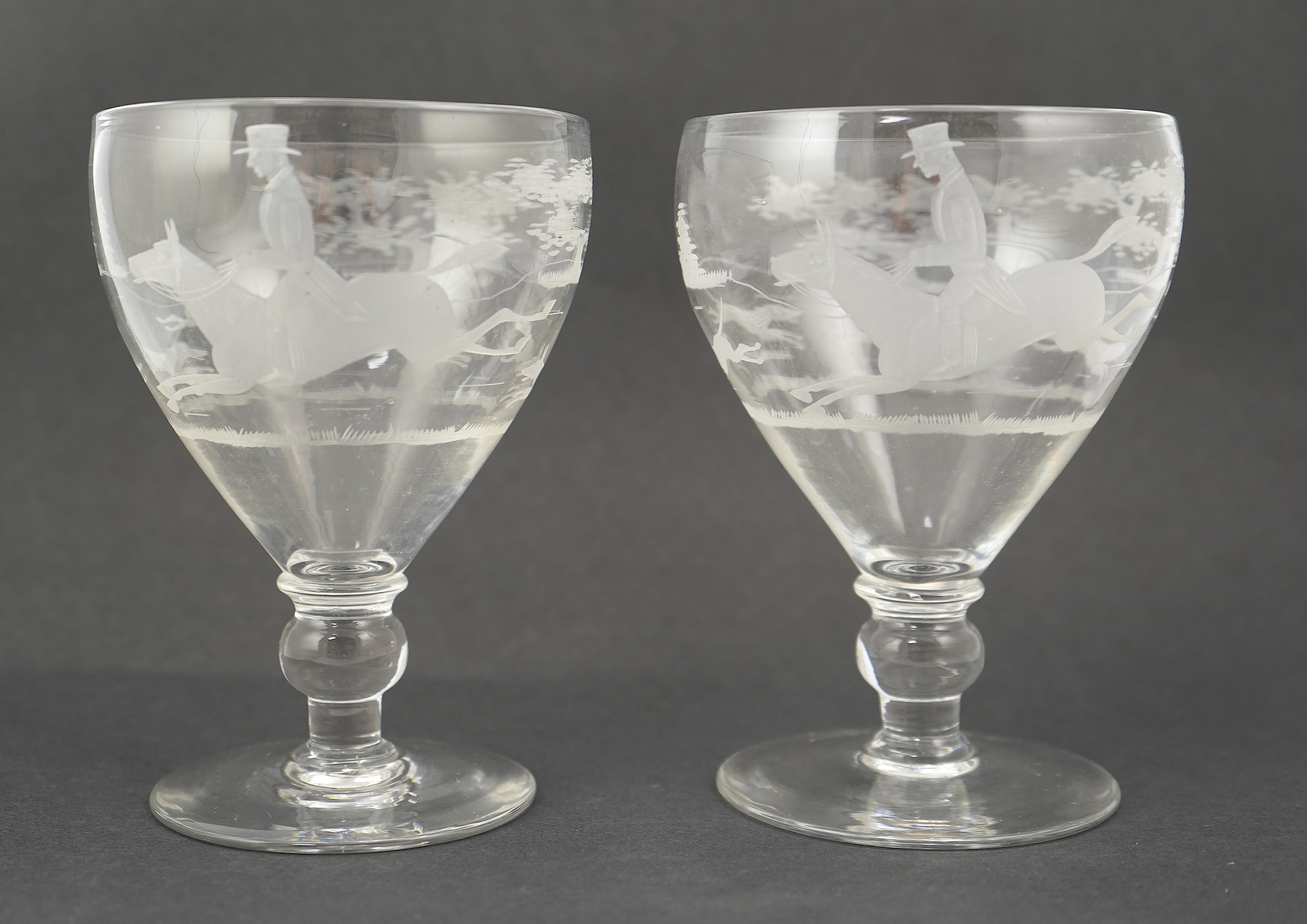 A pair of large late 18th century rummers with knopped stems